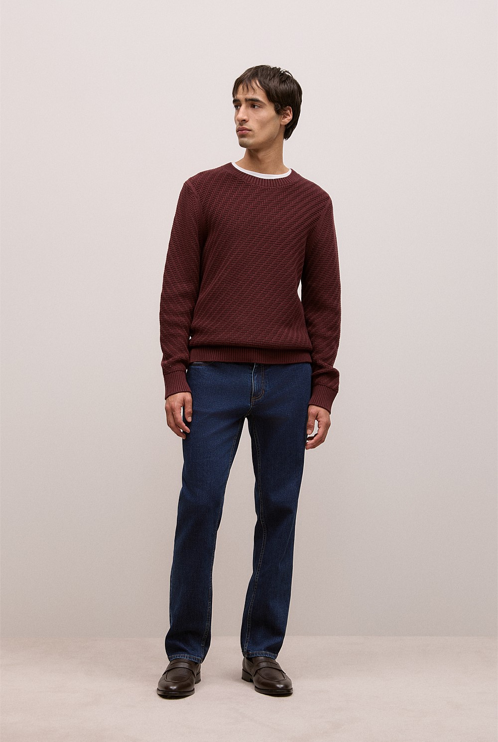 Cotton Blend Textured Crew