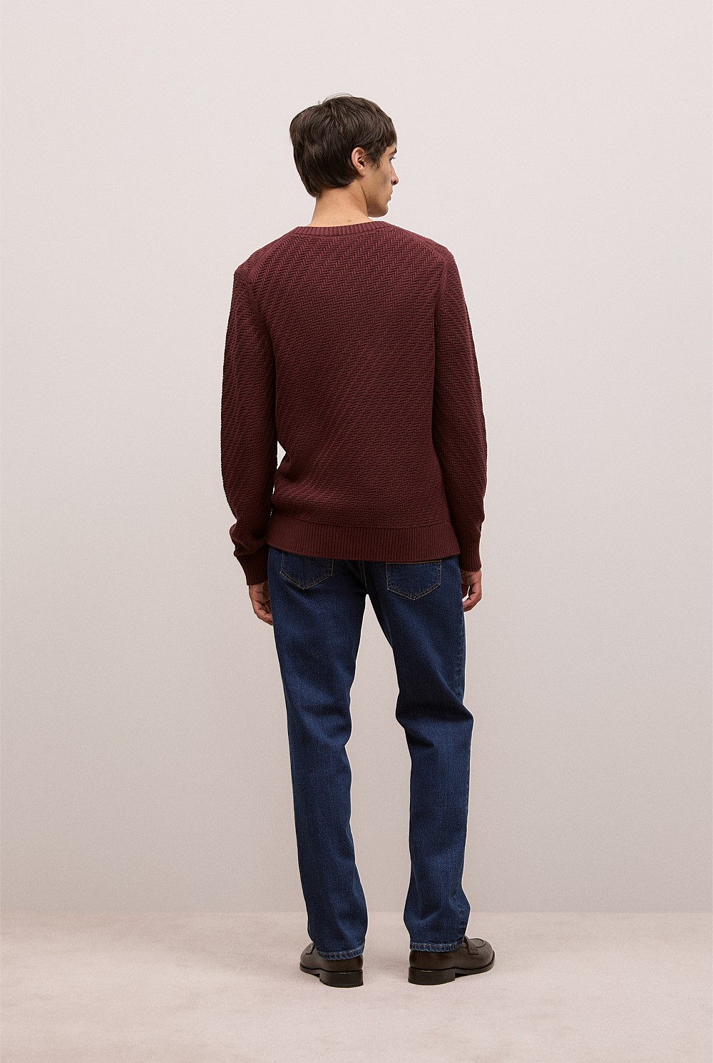 Cotton Blend Textured Crew