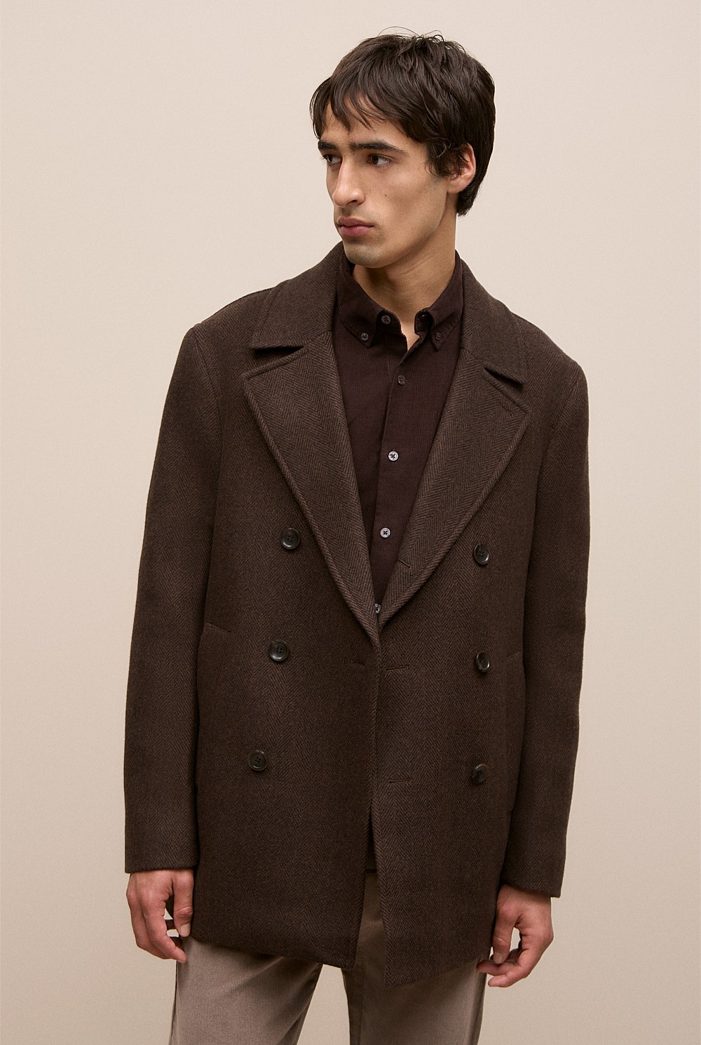 Italian Wool Herringbone Peacoat