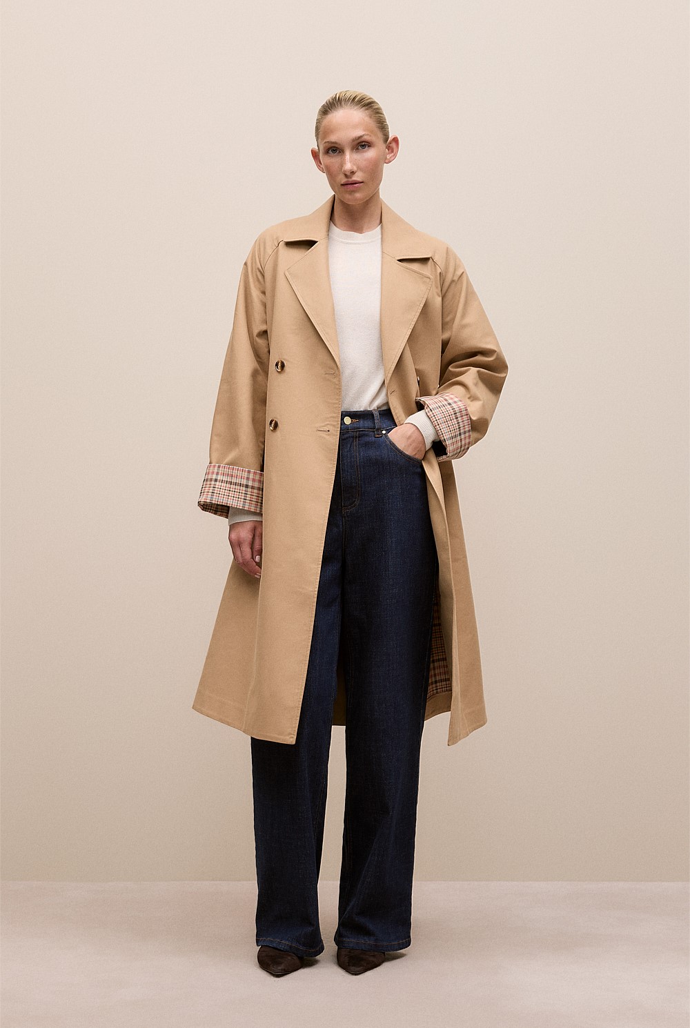 Cotton Twill Cuff Detail Trench Coat