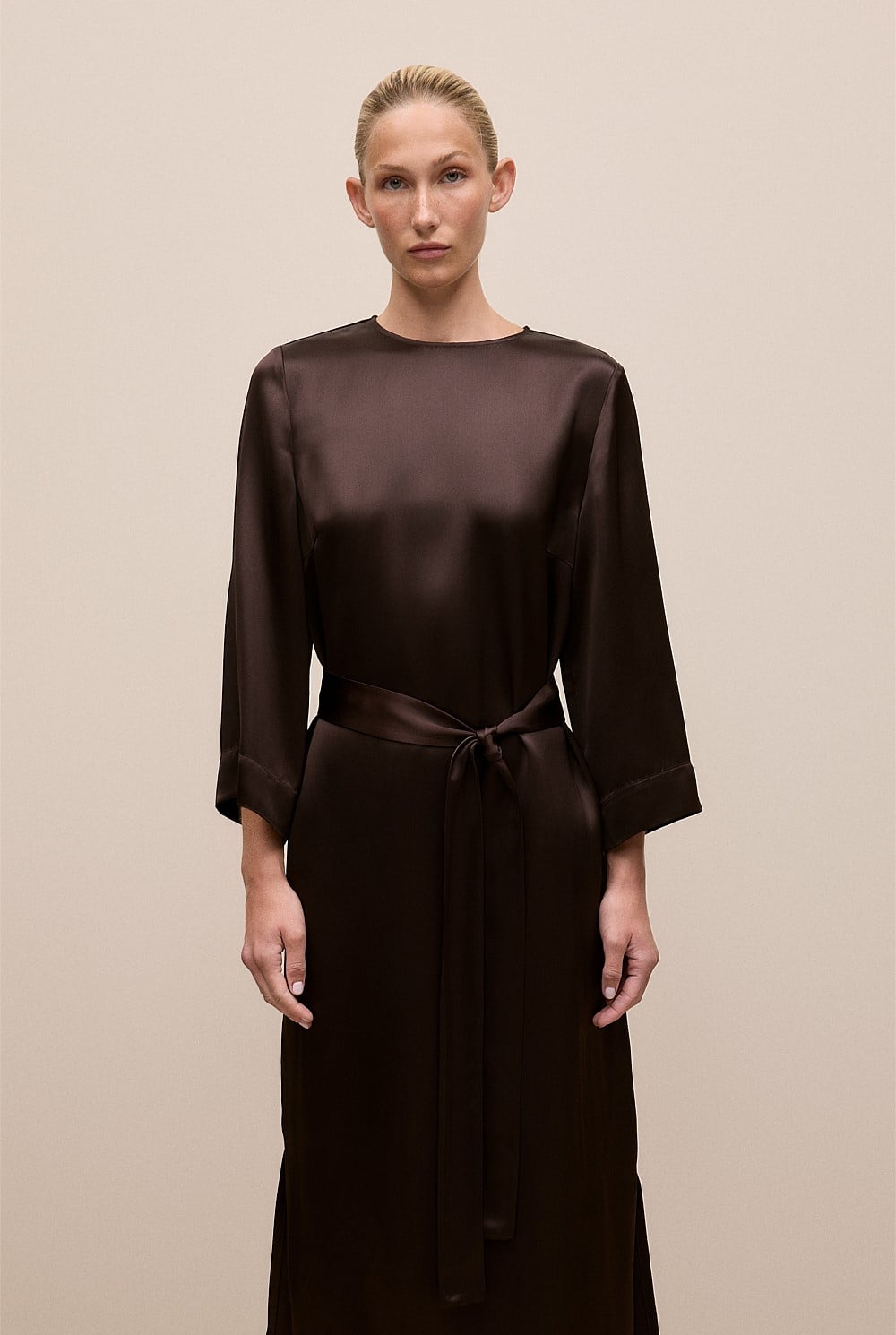 Satin Belted Column Dress