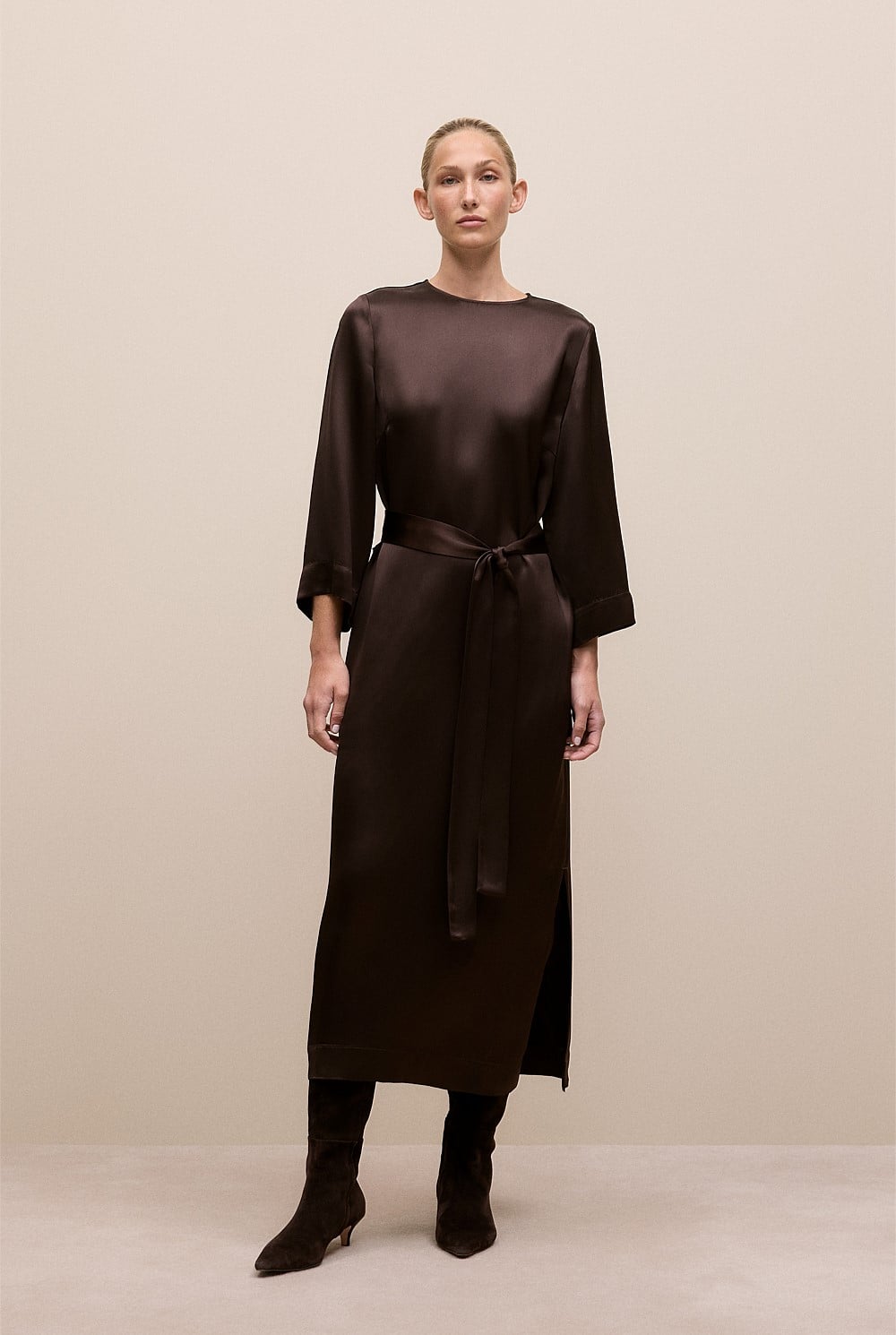 Satin Belted Column Dress