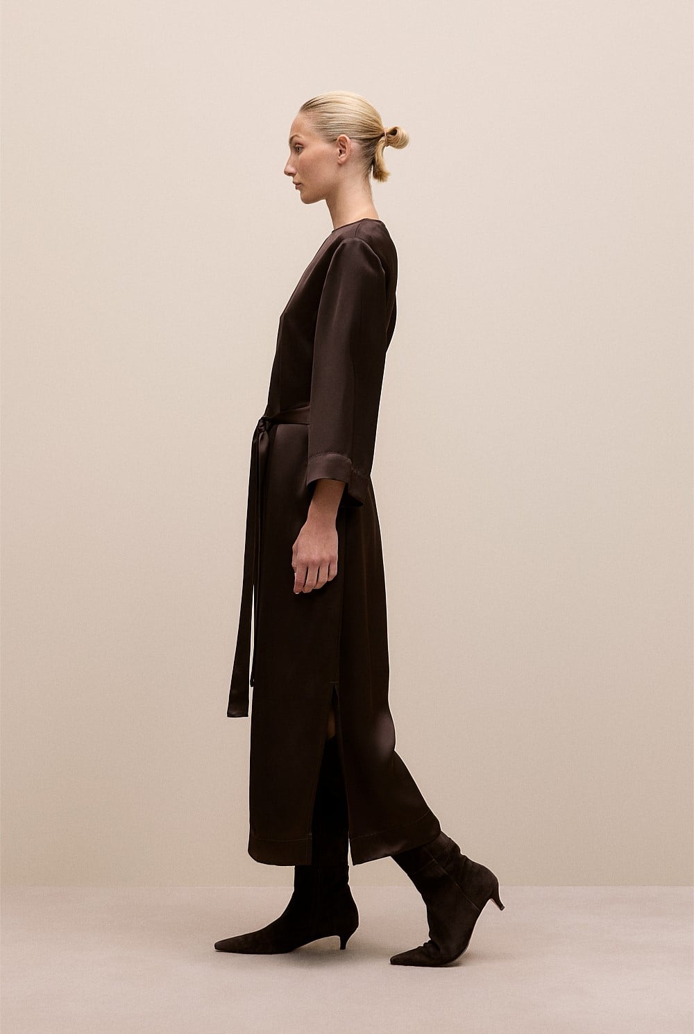 Satin Belted Column Dress