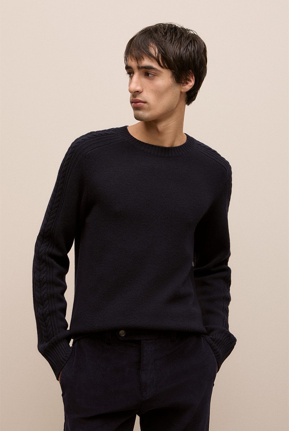 Merino Cable Detail Crew