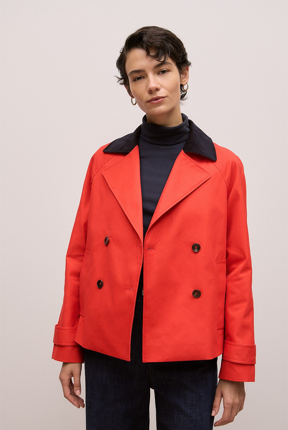 Corduroy Collar Short Trench