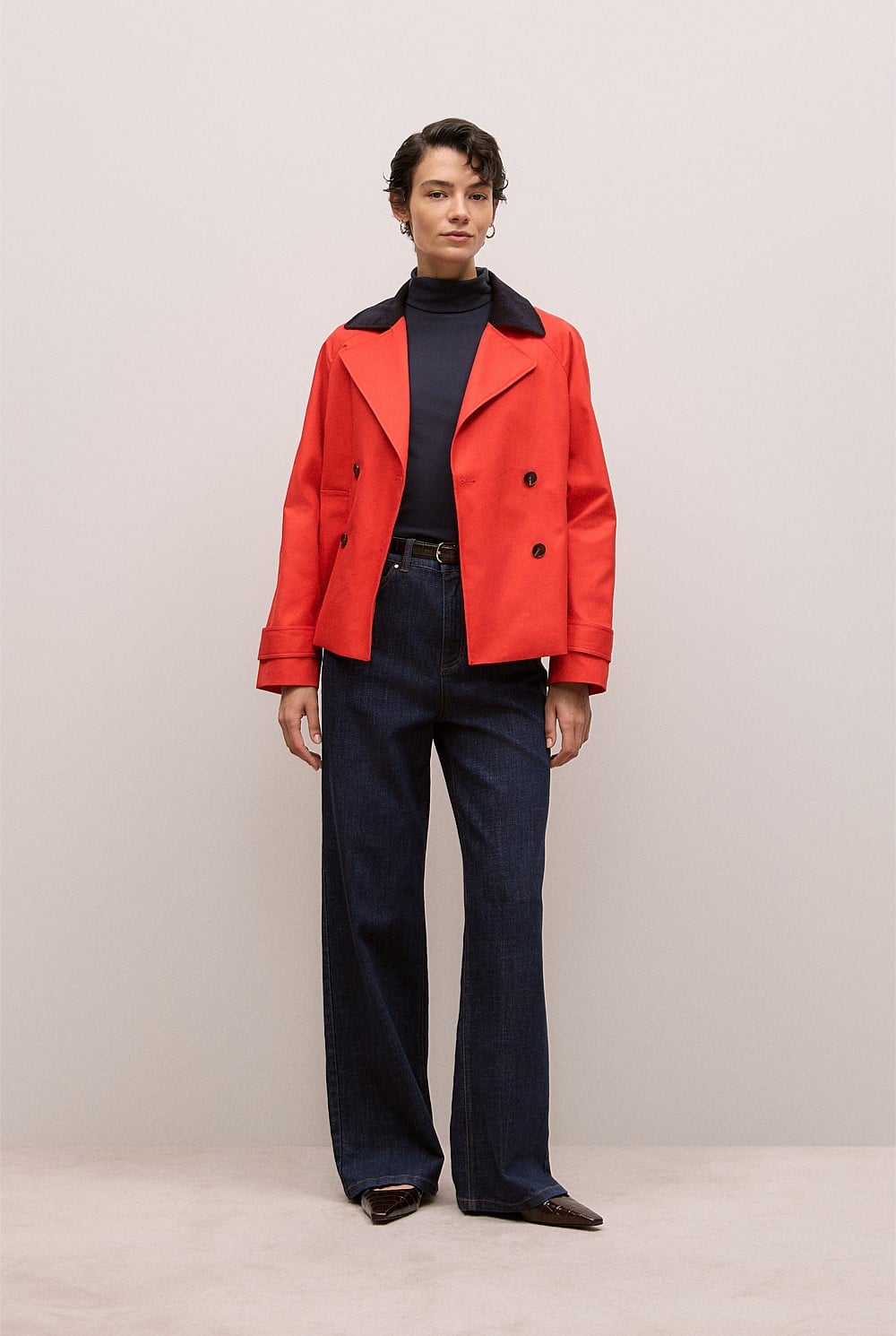 Corduroy Collar Short Trench