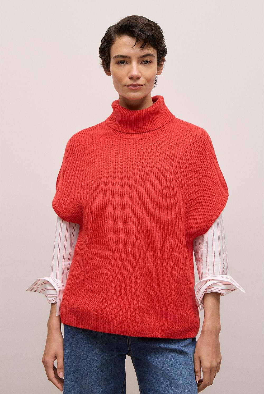 Cotton Cashmere Sleeveless High Neck Knit