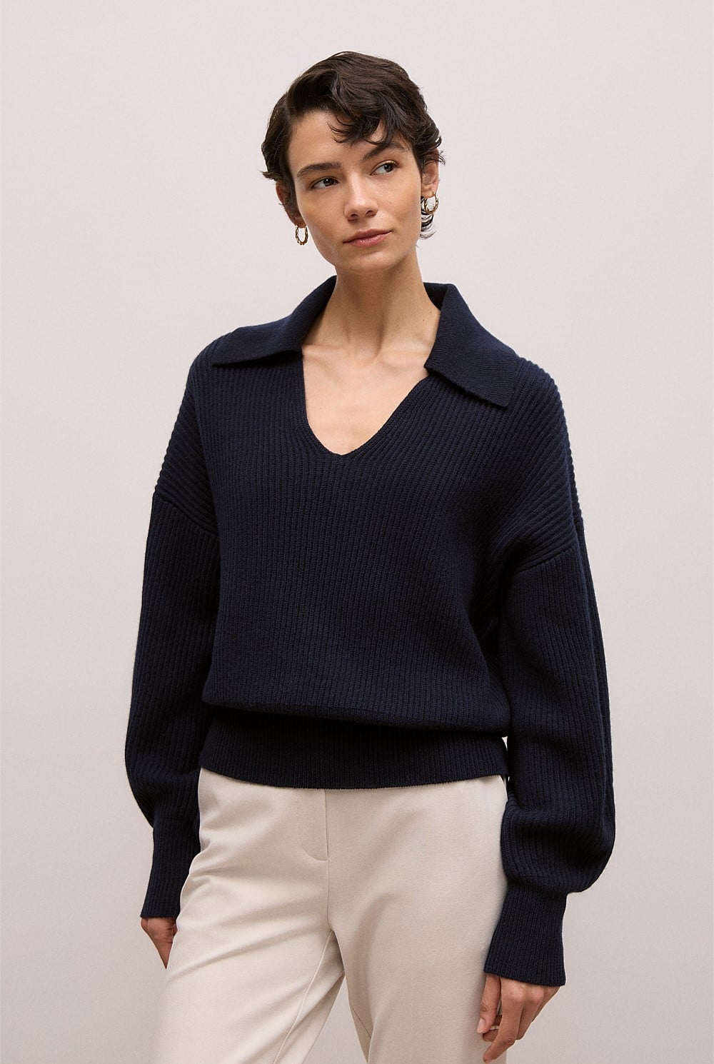 Merino Open Collar Knit