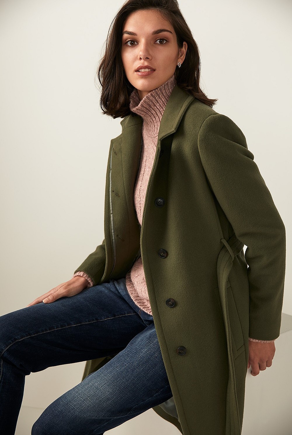 Funnel Neck Woollen Coat