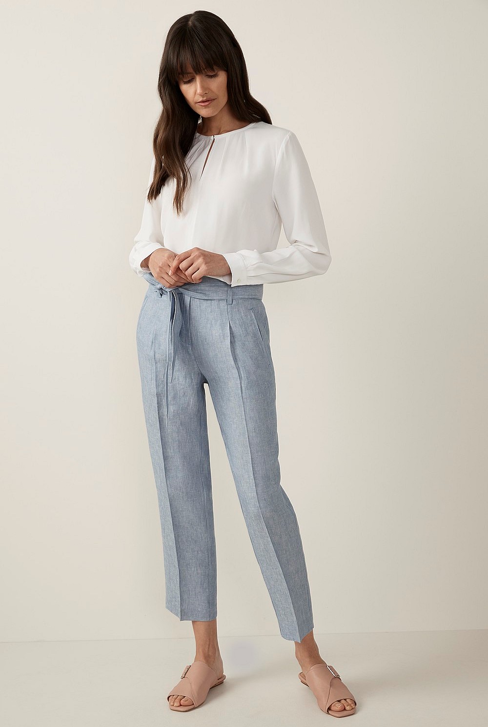 Linen Yarn Dyed Tie Front Pant