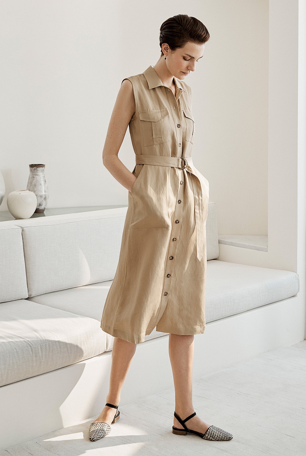 Utility Sleeveless Shirt Dress