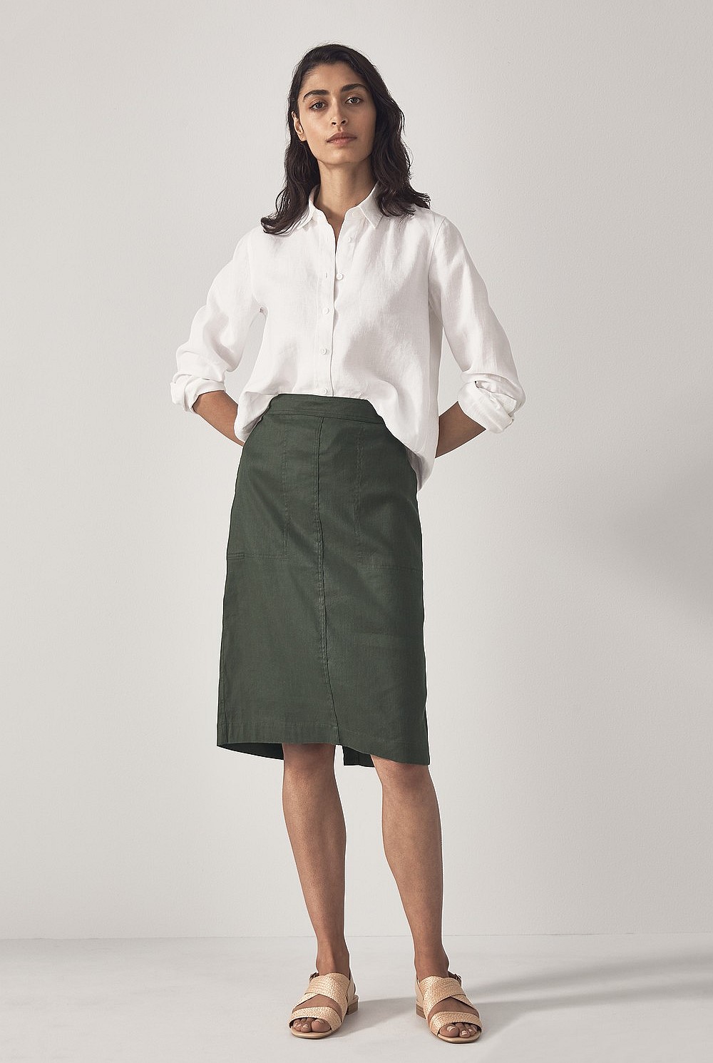 Stretch Linen Pull On Skirt