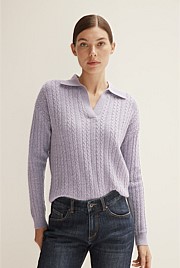 Cable Half Placket Pullover