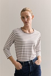 Organically Grown Cotton Stripe 3/4 Sleeve T-shirt