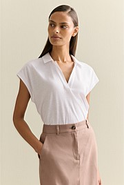 Linen Cotton Relaxed Cap Sleeve Polo