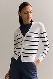 Mercerised Cotton Jersey Stripe Cardigan