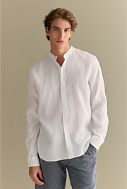 Regular Fit Linen Mandarin Collar Shirt