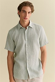 Linen Fine Stripe Short Sleeve Shirt