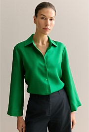 Silk Twill Flared Sleeve Shirt