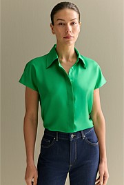 Silk Twill Cap Sleeve Shirt