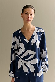 Palm Border Popover V Neck Blouse