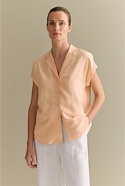 Draped Short Sleeve Camp Shirt