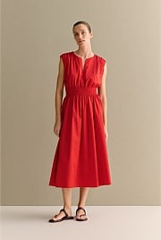 Cotton Sateen Shirred Waist Dress