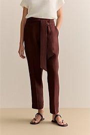 Linen Twill Belted Straight Leg Pant