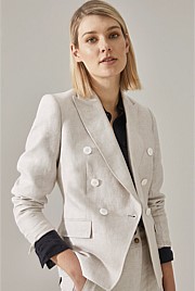 Yarn Dyed Linen Blend Double-Breasted Blazer