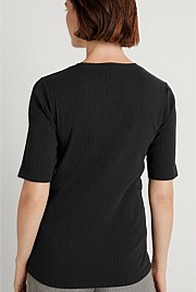 Stretch Cotton Rib Half Sleeve T-shirt