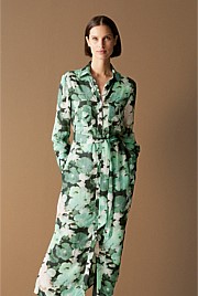 Modal Blurred Floral Shirt Dress