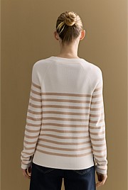 Cotton Cashmere Blend Striped Knit Crew