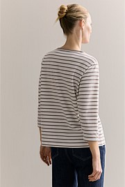 Organically Grown Cotton Stripe 3/4 Sleeve T-shirt