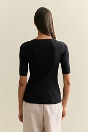 Cotton Cashmere Blend Rib Knit T-shirt