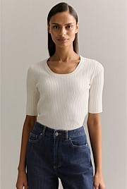 Cotton Cashmere Blend Rib Knit T-shirt