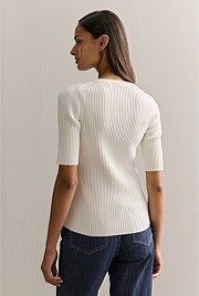 Cotton Cashmere Blend Rib Knit T-shirt