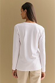 Cotton V Neck Long Sleeved T-shirt