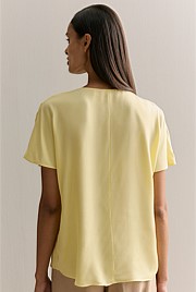 Draped Twill V Neck Top