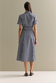 Cotton Poplin Stripe Print Shirt Dress