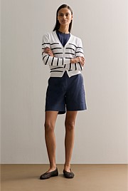 Mercerised Cotton Jersey Stripe Cardigan