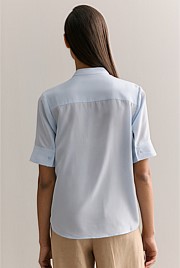 Silk Collarless Pocket Detail Shirt