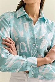 Linen Butterfly Print Long Sleeve Shirt