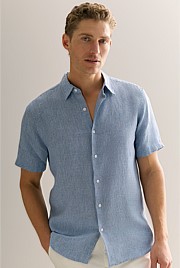 Regular Fit Yarn Dyed Linen Basket Grid Shirt