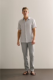 Regular Fit Yarn Dyed Linen Basket Grid Shirt