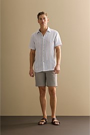 Regular Fit Linen Multi Stripe Short Sleeve Shirt