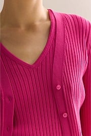 Mercerised Rib V Neck Cardigan