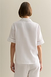 Delave Linen Ladder Stitch Detail Short Sleeve Shirt