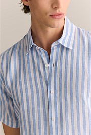 Regular Fit Linen Bengal Stripe Short Sleeve Shirt