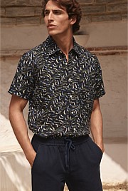 Regular Fit Linen Wave Print Short Sleeve Shirt