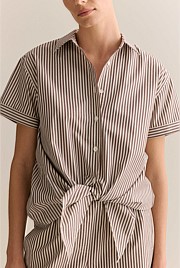 Cotton Poplin Stripe Tie Front Shirt